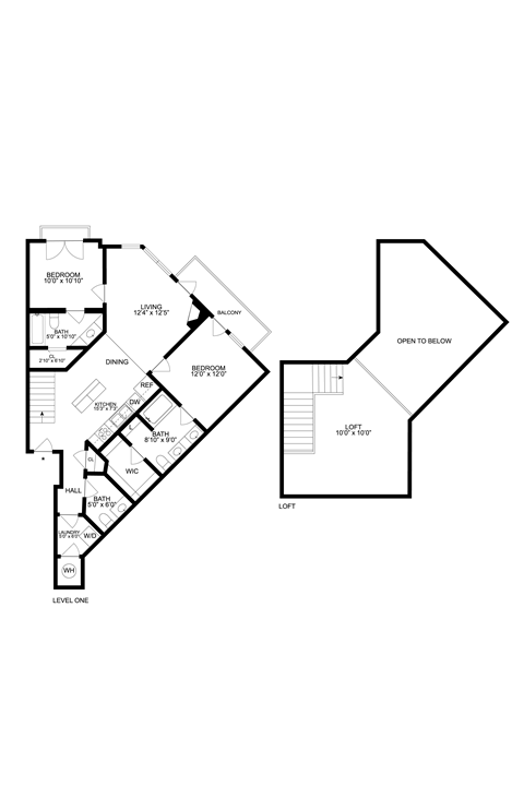 Floor plan for 2 beds, 2.5 baths, 1189 sqft